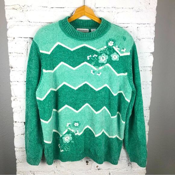 Vintage Chenille Chevron Floral Embroidered Sweater - Picture 1 of 4